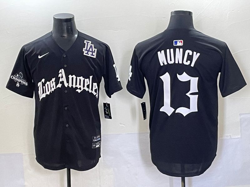 Men 2025 Los Angeles Dodgers 13 Muncy Black Five generations Joint Name Nike MLB Jersey style 11